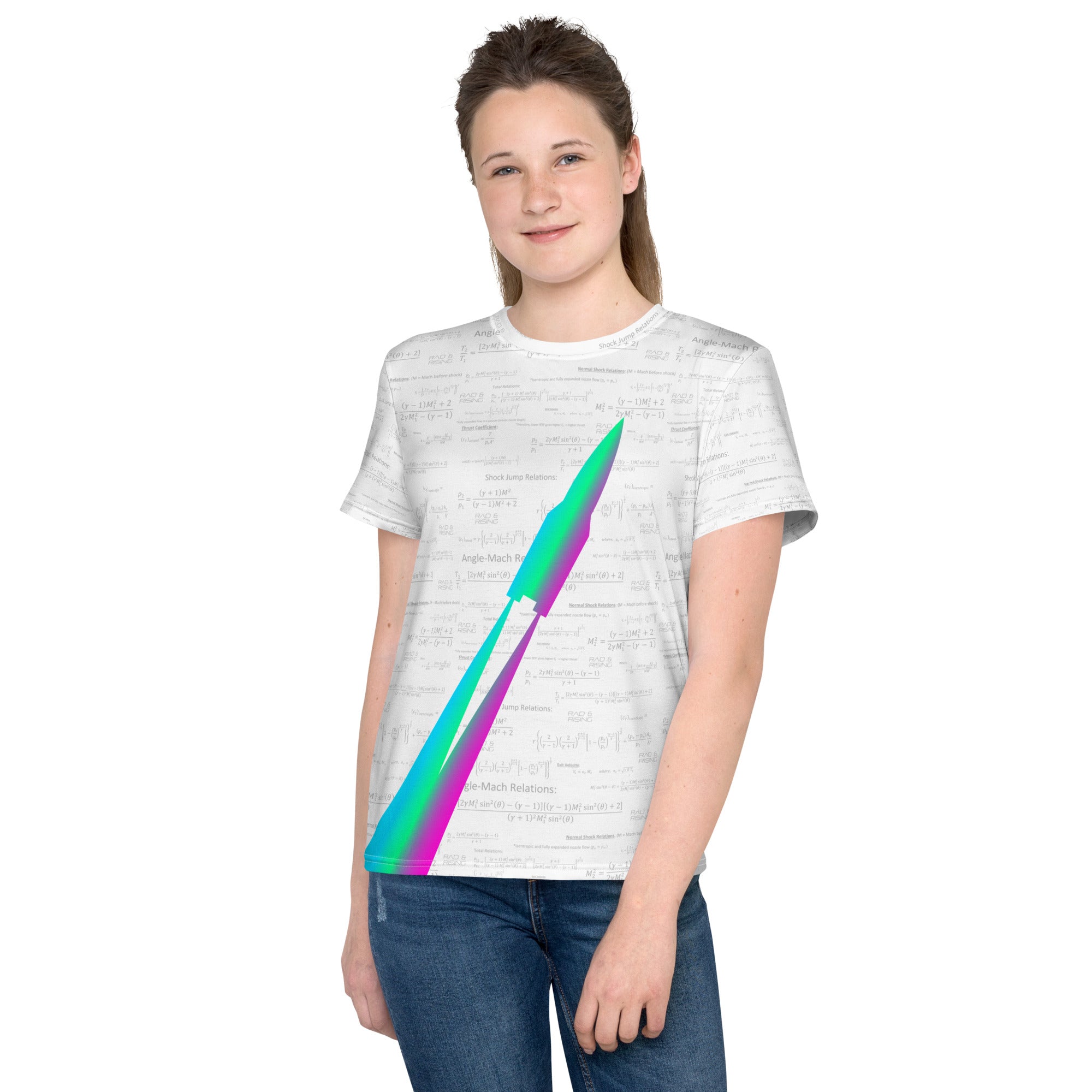 "Blastoff" with Rocket Math all over print Youth crew neck t-shirt
